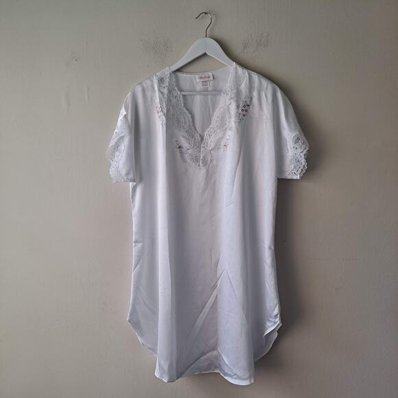 Barbizon White & Pink Florals Lace Trim Sweatheart Neckline Night Gown - Size M - Picture 4 of 7